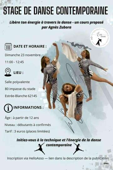 Stage de danse contemporaine ce dimanche 23 novembre à Estrée Blanche
