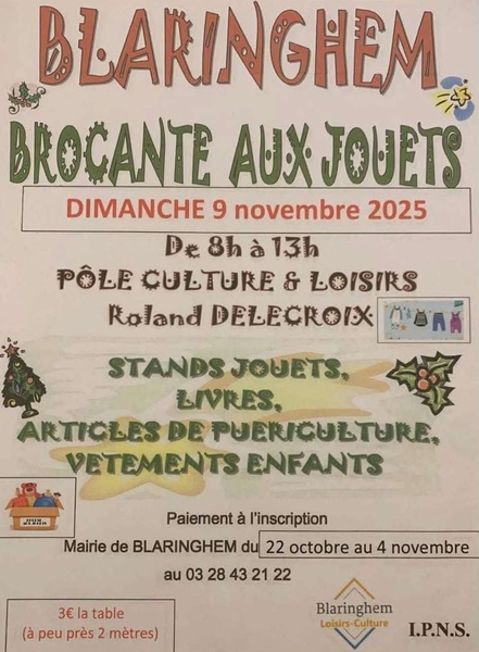 Brocante aux jouets ce dimanche 9 novembre à Blaringhem