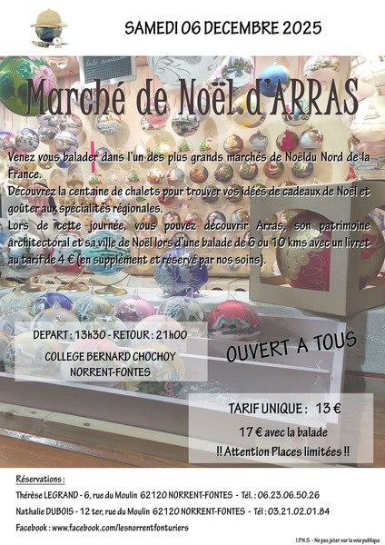 Déplacement au marché de Noel de Arras le samedi 6 décembre