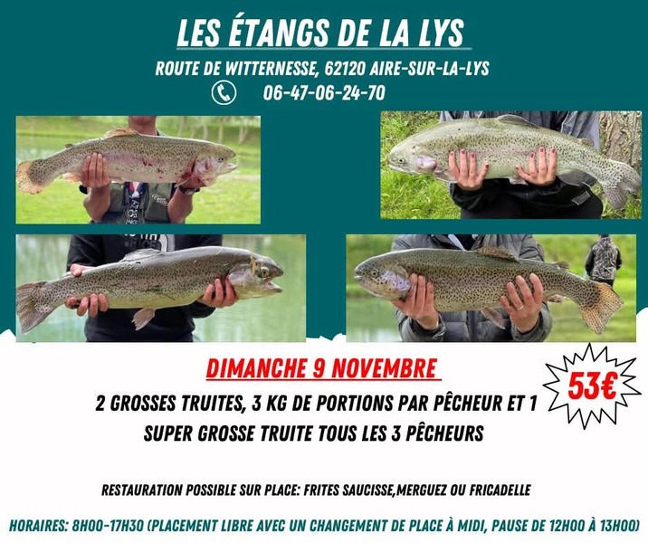 Journée pêche aux étangs de la Lys de Aire sur la Lys de ce dimanche 9 novembre