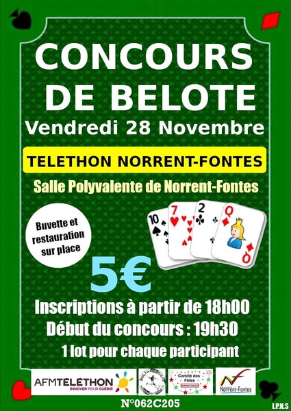 Concours de belote ce vendredi 28 novembre à partir de 18h