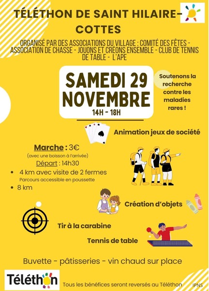 Téléthon à Saint Hilaire Cottes ce samedi 29 novembre