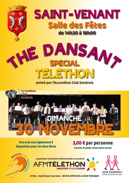 Un thé dansant spécial téléthon est organisé ce dimanche 30 novembre à Saint Venant