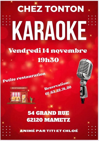 Une soirée karaoké est programmée chez Tonton bar à Mametz ce vendredi 14 novembre