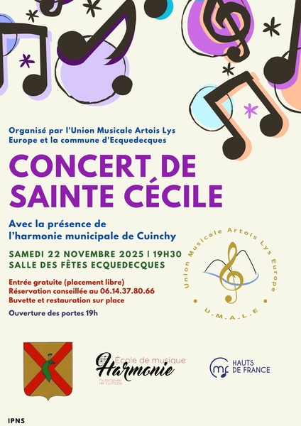 Concert de Sainte Cécile ce samedi 22 novembre à Ecquedecques