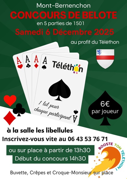 Concours de belote ce samedi 6 décembre à Mont Bernenchon