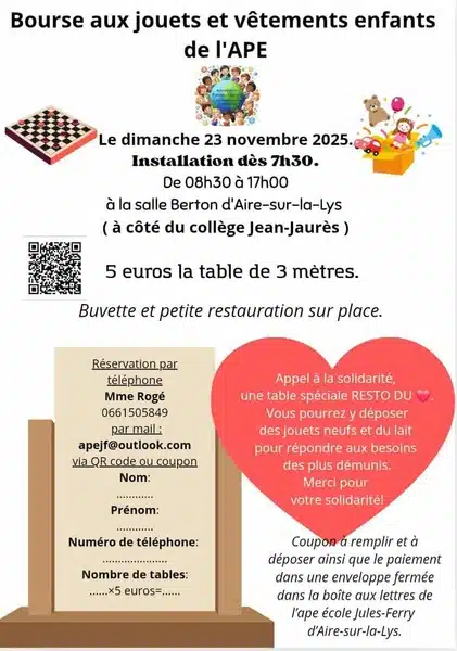 Une bourse aux jouets ce dimanche 23 novembre à Aire sur la Lys