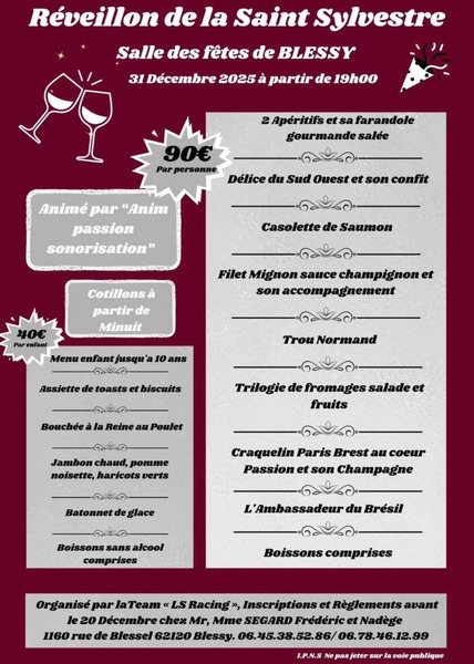 Soirée de la Saint Sylvestre ce 31 décembre à Blessy