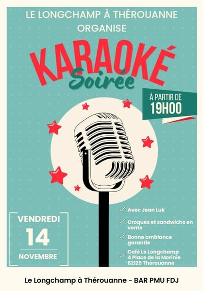 Soirée Karaoké ce vendredi 14 novembre au Longchamp de Thérouanne