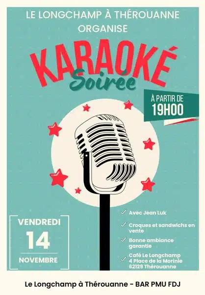 Soirée Karaoké ce vendredi 14 novembre au Longchamp de Thérouanne