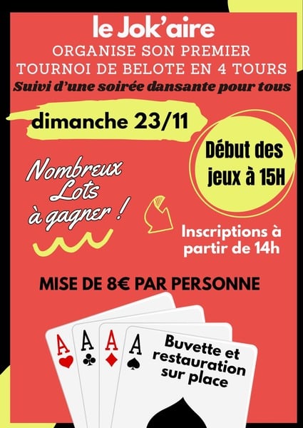 Le bar le Jok'Aire organise son premier concours de belote ce dimanche 23 novembre