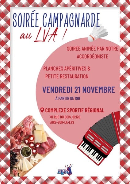 Soirée campagnarde au LVA de Aire sur la Lys ce vendredi 21 novembre