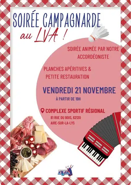 Soirée campagnarde au LVA de Aire sur la Lys ce vendredi 21 novembre