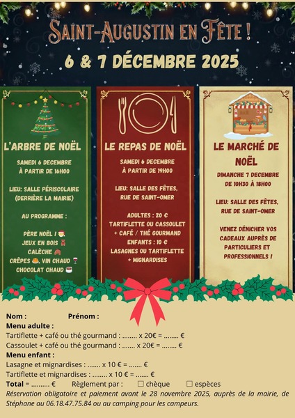 Un repas de Noel ce samedi 6 décembre à Saint Augustin