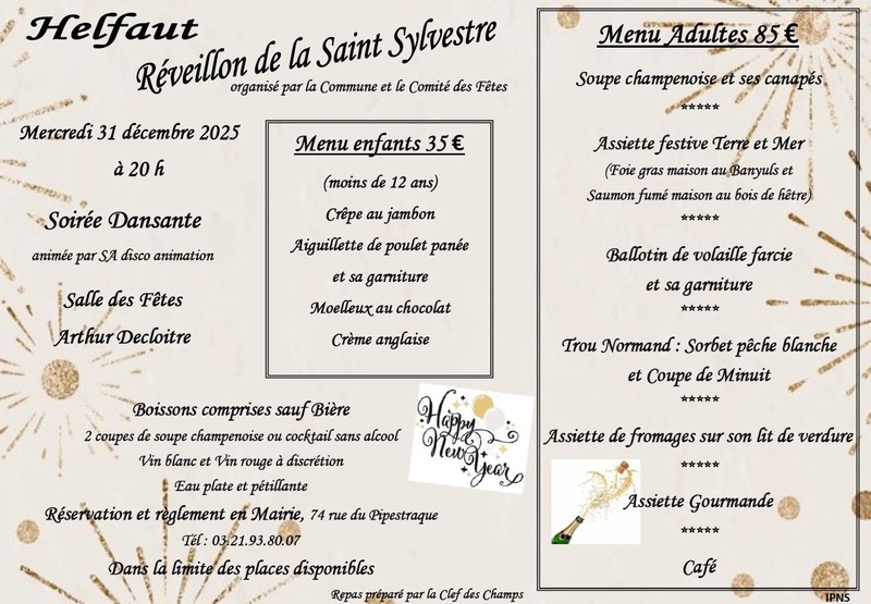 Soirée du nouvel an à Helfaut avec le comité des fêtes