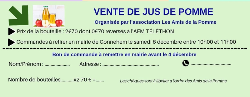 Commande de Jus de Pomme pour le téléthon à Gonnehem