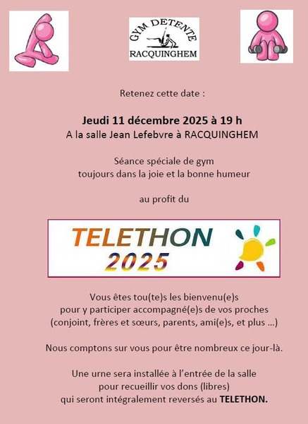 Une séance de gym sera organisée ce jeudi 22 décembre au profit du téléthon à Racquinghem