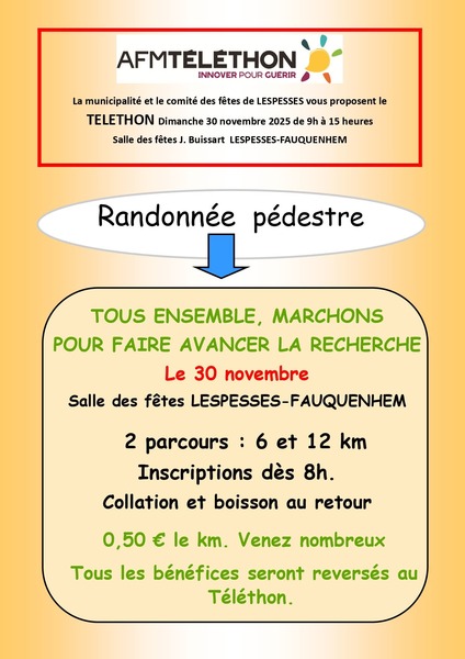 Des randonnées pour le téléthon ce dimanche 30 novembre à Lespesses