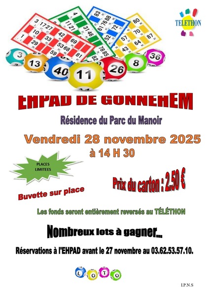 Loto ce vendredi 28 novembre à l'EHPAD de Gonnehem