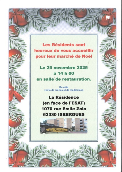 Marché de Noel de la résidence autonomie d'Isbergues ce samedi 29 novembre