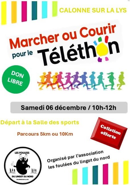 Courir ou marcher pour le téléthon ce samedi 6 décembre à Calonne sur la Lys