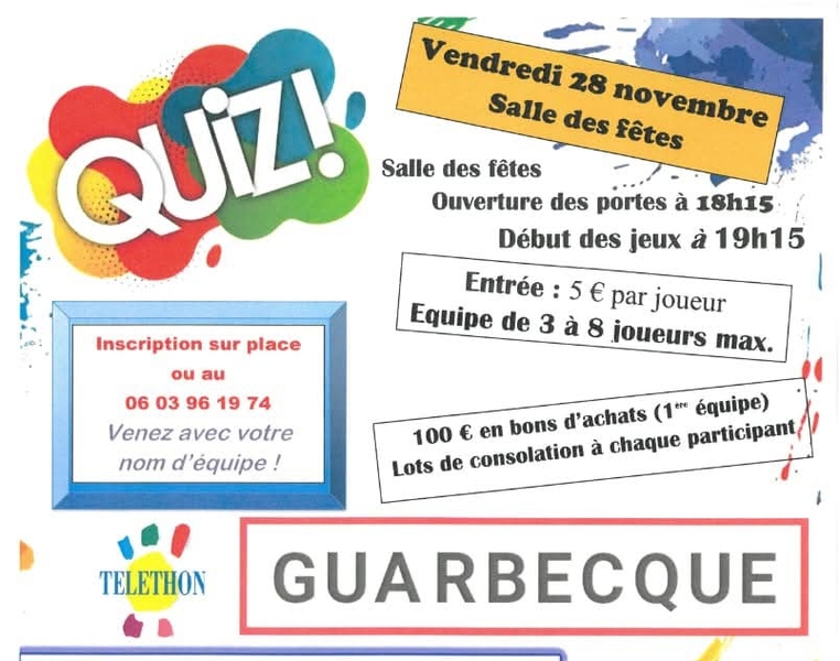 Soirée quiz ce vendredi 28 novembre à Guarbecque