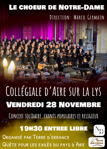 Un concert solidaire ce vendredi 28 novembre dans la collégiale de Aire sur la Lys