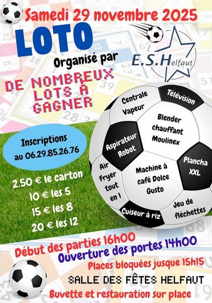 Le club de football de la commune de Helfaut organise un loto ce samedi 29 novembre