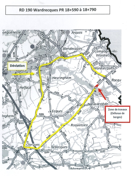 Plan de déviation départementale 190 à Racquinghem jusqu'au 30 janvier Plan de déviation départementale 190 à Racquinghem jusqu'au 30 janvier