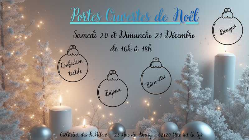 Portes ouvertes de Noel à l'atelier créatelier des papillons de Aire sur la Lys durant ce week-end des 20 et 21 décembre