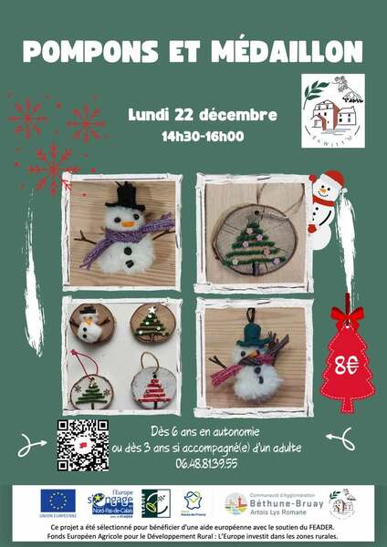 Pompons et médaillon ce lundi 22 décembre au moulin de Witternesse