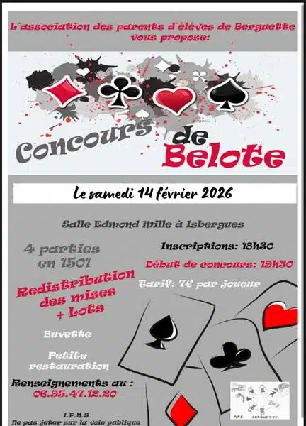 Un concours de belote est organisé pour ce samedi 14 février au soir à Isbergues