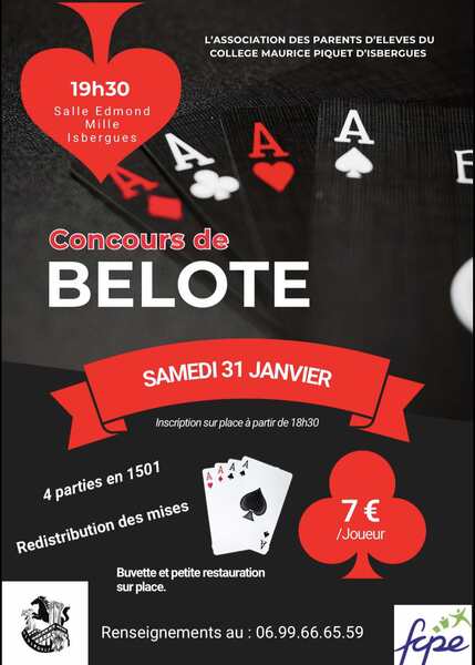 Concours de belote ce samedi 31 janvier à Isbergues