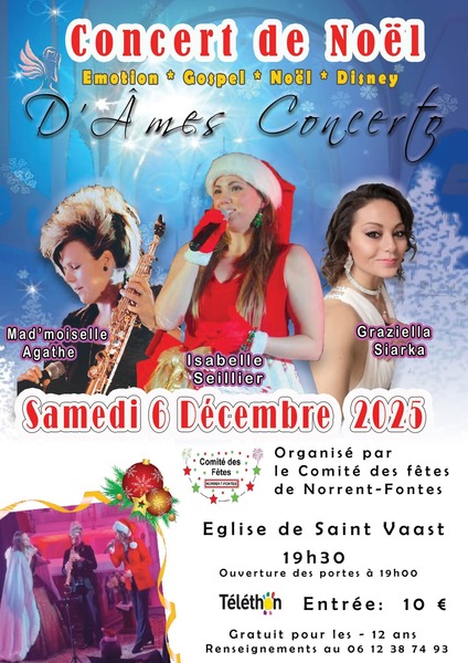 Concert de Noel avec d'Ames Concert ce samedi 6 décembre à Norrent Fontes