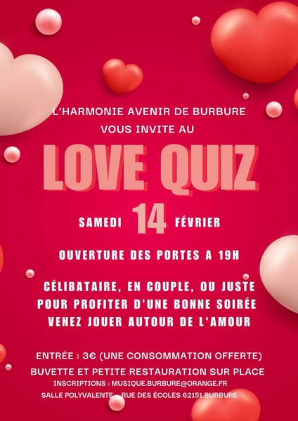 Love quiz ce samedi 14 février à Burbure