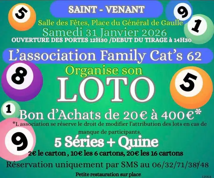 Un loto sera organisé ce samedi 31 janvier à Saint Venant