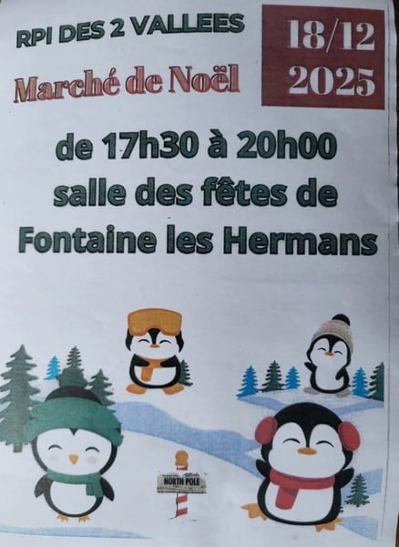 Marché de Noel du RPI des 2 vallées de Fontaine les Hermans ce jeudi 18 décembre