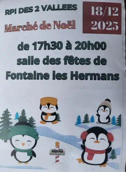 Marché de Noel du RPI des 2 vallées de Fontaine les Hermans ce jeudi 18 décembre
