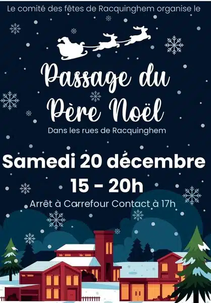 Le passage du Père Noel à Racquinghem est programmé pour le samedi 20 décembre
