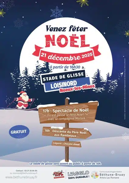 Descente aux flambeaux du Père Noel du stade de glisse de Noeux les Mines ce dimanche 21 décembre