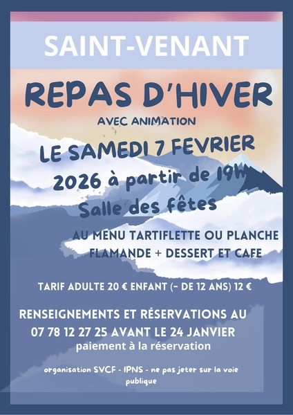 Repas d'hiver à Saint Venant ce samedi 7 février