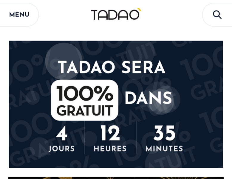 Le site de Tadao affiche un décompte pour son accès gratuité Le site de Tadao affiche un décompte pour son accès gratuité