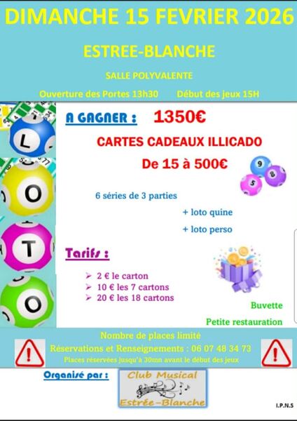 Un loto est organisé ce dimanche 15 février à Estrée Blanche