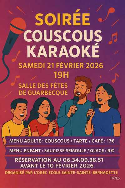 Une soirée couscous karaoké est programmée ce samedi 21 février à Guarbecque