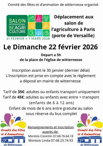 Un déplacement au salon de l'agriculture sera organisé ce dimanche 22 février