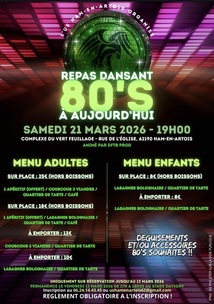 Repas dansant ce samedi 21 mars à Ham EN Artois