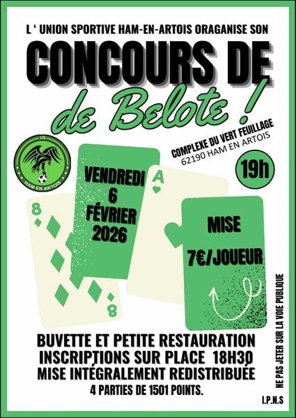 Un concours de belote est organisé ce vendredi 6 février à Ham En Artois