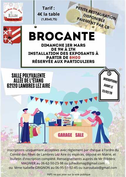 Une brocante est organisée ce dimanche 1 mars à Lambres