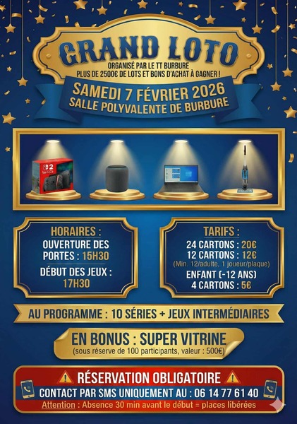 Un loto est organisé ce samedi 7 février à Burbure