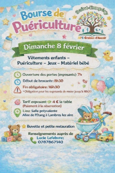 Une bourse puériculture est organisée ce dimanche 8 février à Lambres